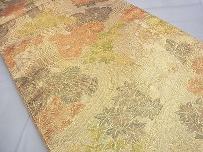 平和屋着物◎佐賀錦 六通柄袋帯 御所車流水草花文 金糸 逸品 BAAG2617du