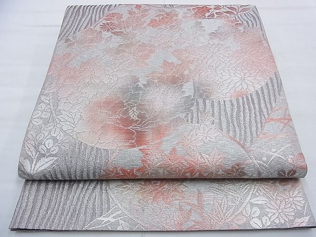 平和屋着物◎六通柄袋帯 元禄錦 ふくれ織 花丸文 うるし箔 逸品 BAAG2681du