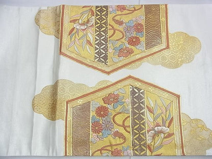 平和屋着物◎太鼓柄袋帯 駒刺繍 幔幕花蝶唐草文 金彩 逸品 BAAG2702du