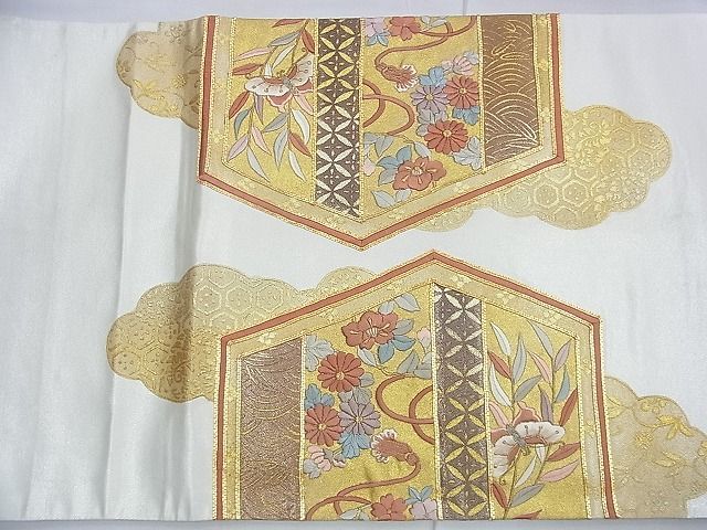 平和屋着物◎太鼓柄袋帯 駒刺繍 幔幕花蝶唐草文 金彩 逸品 BAAG2702du
