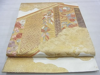 平和屋着物◎太鼓柄袋帯 駒刺繍 幔幕花蝶唐草文 金彩 逸品 BAAG2702du