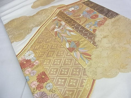 平和屋着物◎太鼓柄袋帯 駒刺繍 幔幕花蝶唐草文 金彩 逸品 BAAG2702du