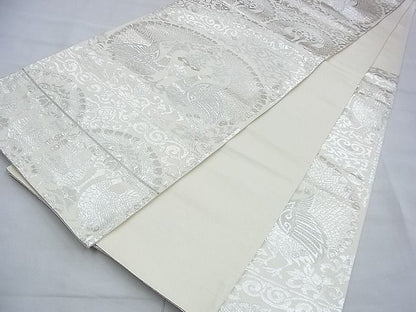 平和屋着物◎六通柄袋帯 向かい孔雀花唐草文 銀糸 逸品 BAAG2719du