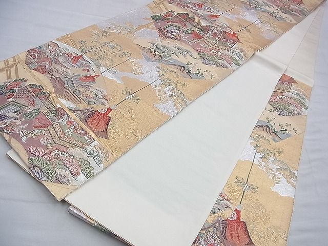 平和屋着物■六通柄袋帯 唐織 扇面祭礼文 金銀糸 逸品 BAAG2743du