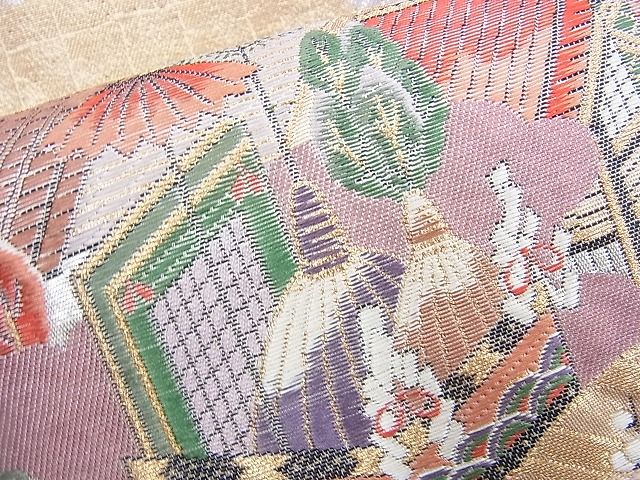 平和屋着物■六通柄袋帯 唐織 扇面祭礼文 金銀糸 逸品 BAAG2743du