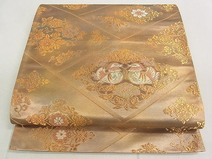 平和屋着物◎六通柄袋帯 向い鳥花文 金糸 引箔 逸品 DAAE4781jm