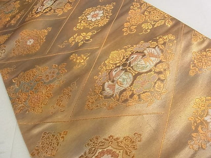 平和屋着物◎六通柄袋帯 向い鳥花文 金糸 引箔 逸品 DAAE4781jm
