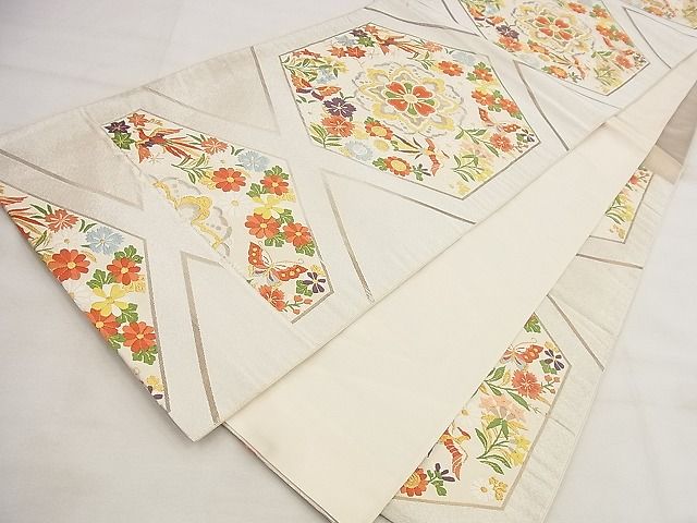平和屋着物◎六通柄袋帯 唐織 花鳥亀甲文 金銀糸 逸品 BAAG0803qt