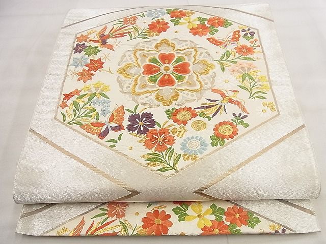 平和屋着物◎六通柄袋帯 唐織 花鳥亀甲文 金銀糸 逸品 BAAG0803qt