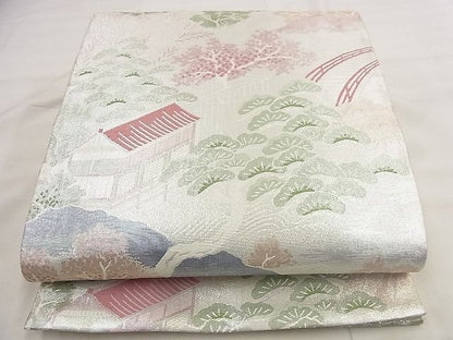 平和屋着物◎佐賀錦 六通柄袋帯 風景文 銀糸 逸品 BAAG0804qt