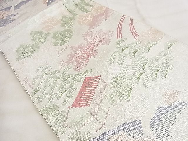 平和屋着物◎佐賀錦 六通柄袋帯 風景文 銀糸 逸品 BAAG0804qt