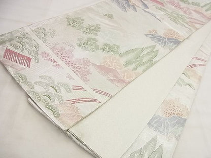 平和屋着物◎佐賀錦 六通柄袋帯 風景文 銀糸 逸品 BAAG0804qt