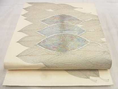 平和屋着物◎太鼓柄袋帯 刺繍 葉尽くし 銀糸 逸品 BAAG0844qt