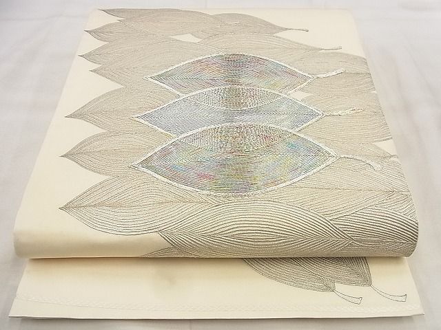 平和屋着物◎太鼓柄袋帯 刺繍 葉尽くし 銀糸 逸品 BAAG0844qt
