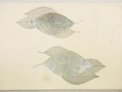 平和屋着物◎太鼓柄袋帯 刺繍 葉尽くし 銀糸 逸品 BAAG0844qt