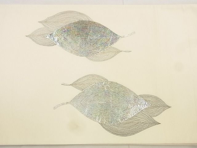 平和屋着物◎太鼓柄袋帯 刺繍 葉尽くし 銀糸 逸品 BAAG0844qt