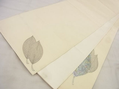 平和屋着物◎太鼓柄袋帯 刺繍 葉尽くし 銀糸 逸品 BAAG0844qt