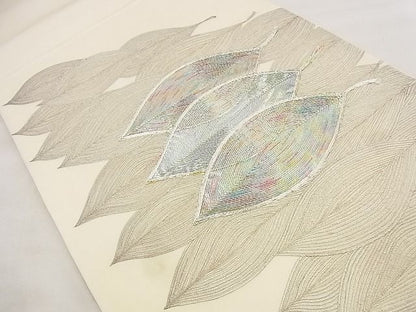平和屋着物◎太鼓柄袋帯 刺繍 葉尽くし 銀糸 逸品 BAAG0844qt