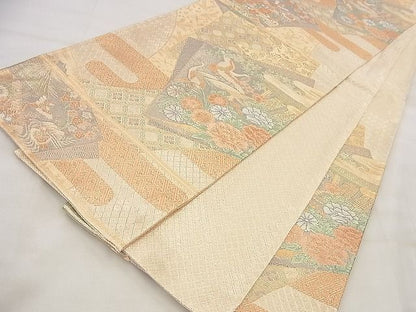 平和屋着物◎宝珠本佐賀錦 六通柄袋帯 飛鶴草花文 九百錦 金糸 逸品 BAAG0846qt