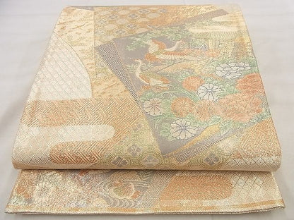 平和屋着物◎宝珠本佐賀錦 六通柄袋帯 飛鶴草花文 九百錦 金糸 逸品 BAAG0846qt