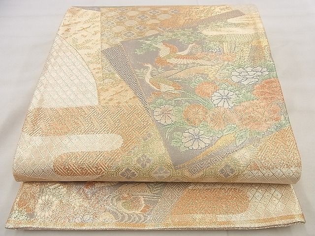 平和屋着物◎宝珠本佐賀錦 六通柄袋帯 飛鶴草花文 九百錦 金糸 逸品 BAAG0846qt