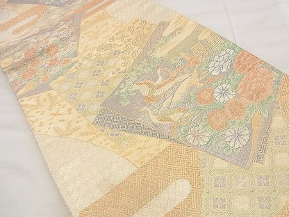 平和屋着物◎宝珠本佐賀錦 六通柄袋帯 飛鶴草花文 九百錦 金糸 逸品 BAAG0846qt