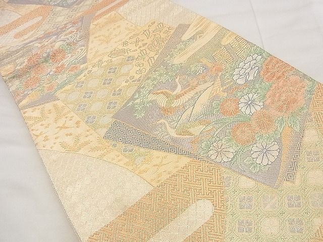 平和屋着物◎宝珠本佐賀錦 六通柄袋帯 飛鶴草花文 九百錦 金糸 逸品 BAAG0846qt