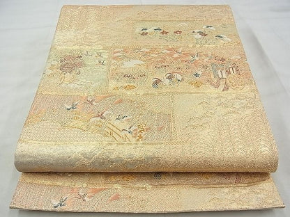 平和屋着物◎六通柄袋帯 唐織 違い棚風景花鳥文 金糸 逸品 BAAG0949qt