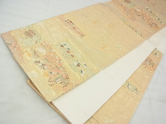平和屋着物◎六通柄袋帯 唐織 違い棚風景花鳥文 金糸 逸品 BAAG0949qt