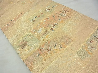 平和屋着物◎六通柄袋帯 唐織 違い棚風景花鳥文 金糸 逸品 BAAG0949qt