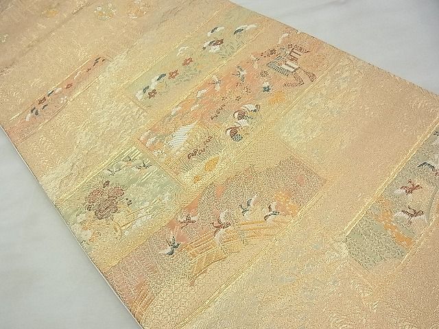 平和屋着物◎六通柄袋帯 唐織 違い棚風景花鳥文 金糸 逸品 BAAG0949qt