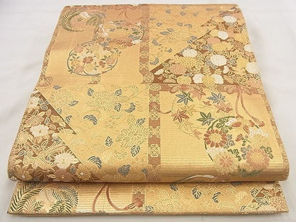 平和屋着物◎六通柄袋帯 唐織 花蝶丸文 金糸 逸品 BAAG0862qt