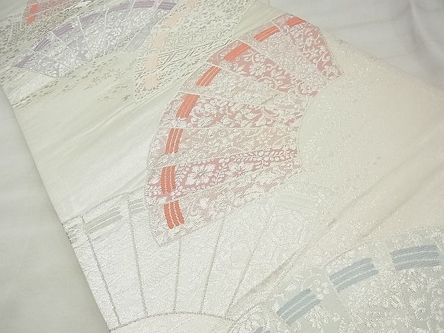 平和屋着物◎六通柄袋帯 唐織 檜扇散らし 銀糸 逸品 BAAG0975qt