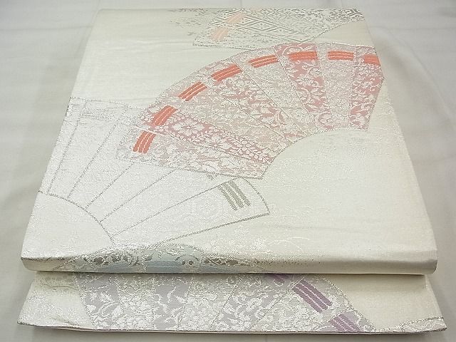 平和屋着物◎六通柄袋帯 唐織 檜扇散らし 銀糸 逸品 BAAG0975qt