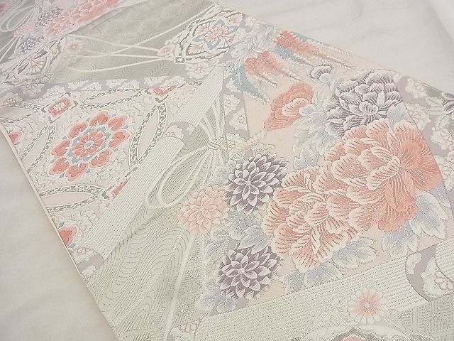平和屋着物◎六通柄袋帯 唐織 九百錦 草花文 プラチナ箔 逸品 BAAG0882qt