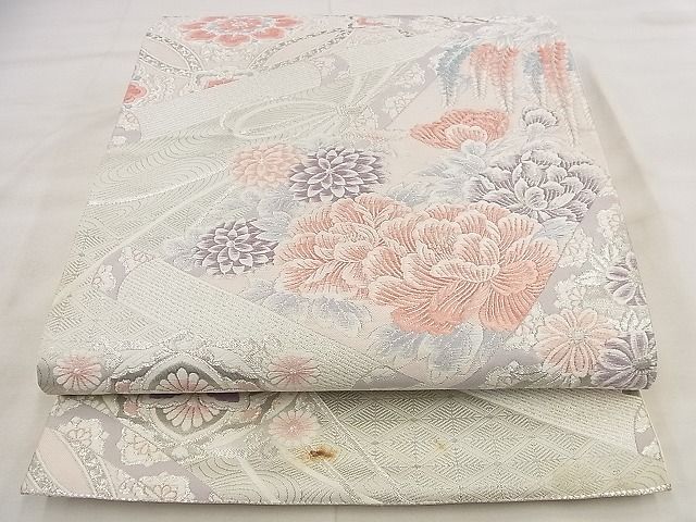平和屋着物◎六通柄袋帯 唐織 九百錦 草花文 プラチナ箔 逸品 BAAG0882qt