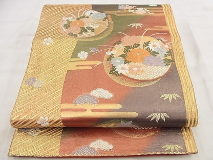 平和屋着物◎六通柄袋帯 唐織 花丸文 金糸 逸品 BAAG0895qt