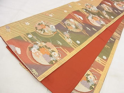 平和屋着物◎六通柄袋帯 唐織 花丸文 金糸 逸品 BAAG0895qt