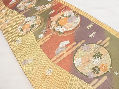 平和屋着物◎六通柄袋帯 唐織 花丸文 金糸 逸品 BAAG0895qt