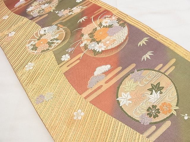平和屋着物◎六通柄袋帯 唐織 花丸文 金糸 逸品 BAAG0895qt