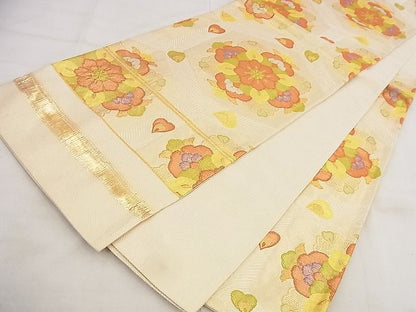 平和屋着物◎佐賀錦 西陣 六通柄袋帯 花亀甲文 金糸 逸品 BAAG0900qt