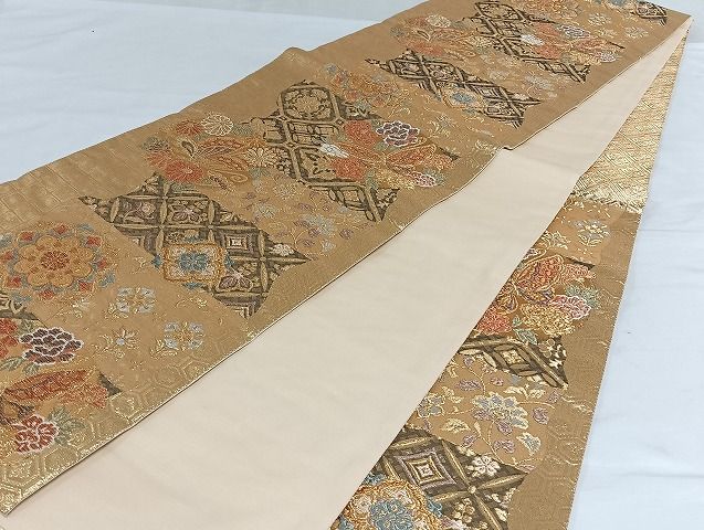 平和屋着物◎六通柄袋帯 吉祥花鳥文 金糸 正絹 逸品 未使用
