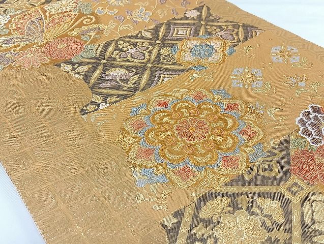 クリスマス特集2025 平和屋着物◎六通柄袋帯 吉祥花鳥文 金糸 正絹 逸品 未使用 着物・浴衣
