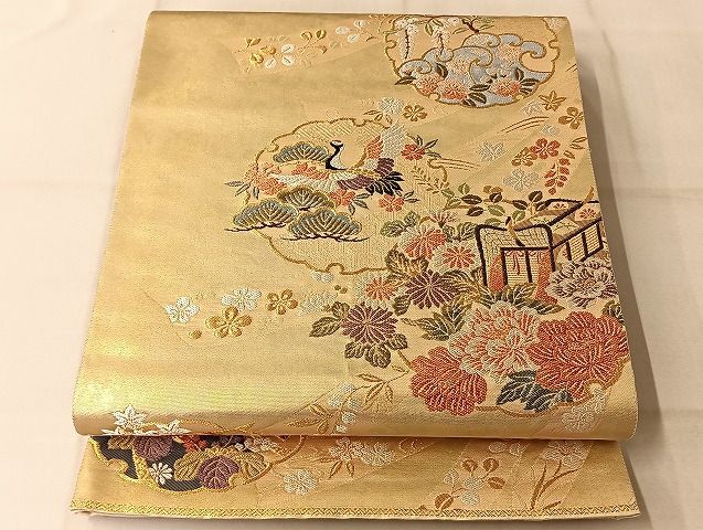 平和屋着物◎六通柄袋帯 唐織 雪輪熨斗目御所文 金糸 引箔 正絹 逸品 AAAG2234Bnf