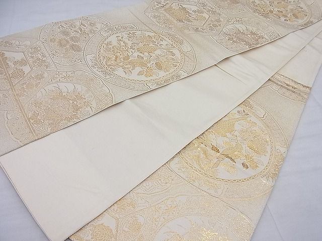 平和屋着物◎六通柄袋帯 花鳥絵皿文 金糸 逸品 BAAF7694ea
