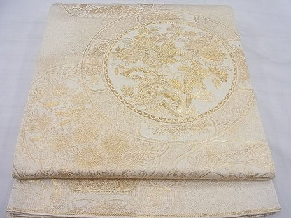 平和屋着物◎六通柄袋帯 花鳥絵皿文 金糸 逸品 BAAF7694ea