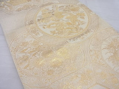 平和屋着物◎六通柄袋帯 花鳥絵皿文 金糸 逸品 BAAF7694ea
