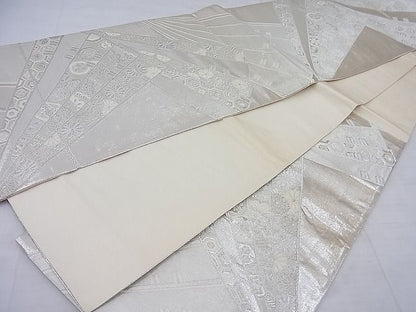 平和屋着物◎六通柄袋帯 唐織 檜扇散らし 銀糸 逸品 BAAF7706ea