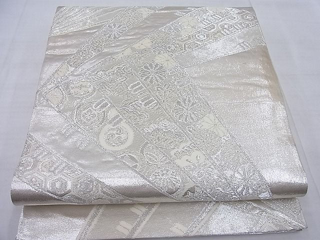 平和屋着物◎六通柄袋帯 唐織 檜扇散らし 銀糸 逸品 BAAF7706ea