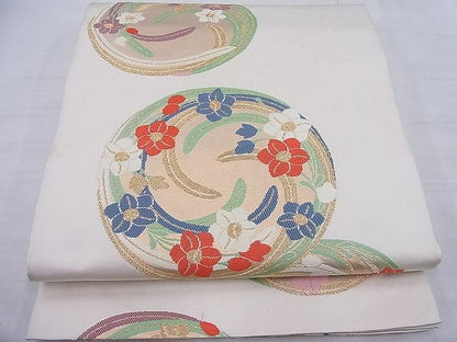 平和屋着物◎六通柄 本袋帯 唐織 花の丸 金糸 逸品 BAAF7732ea